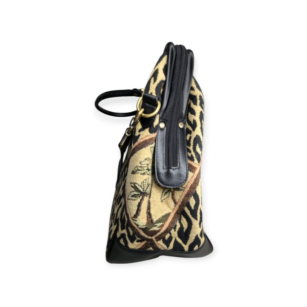 Sharif Palm Tree & Leopard Print Travel Bag in Black, Tan, Gold - Picture 6 of 16
